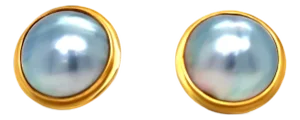 18ct Yellow Gold Mabe Tahitian Pearl Earrings 17mm 10.26g, A Pair