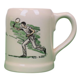 Mid 20th Century Paul Brown X Brooks Brothers Ceramic Mug With Tennis Player Scene For Sale