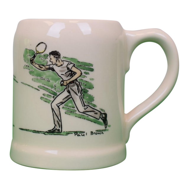 Mid 20th Century Paul Brown X Brooks Brothers Ceramic Mug With Tennis Player Scene For Sale