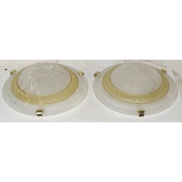 Flat Vintage Ceiling Lamps with Matte White Marbled Relief Glass Shades, 2000s, Set of 2 For Sale - Image 4 of 8