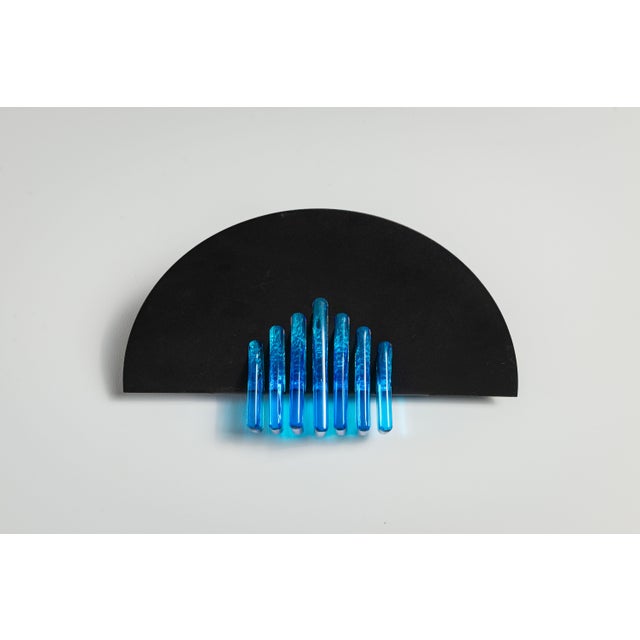 Wall Lamps with Black Frames and Blue Glass from AV Mazzega, 1980s, Set of 2 For Sale - Image 13 of 18