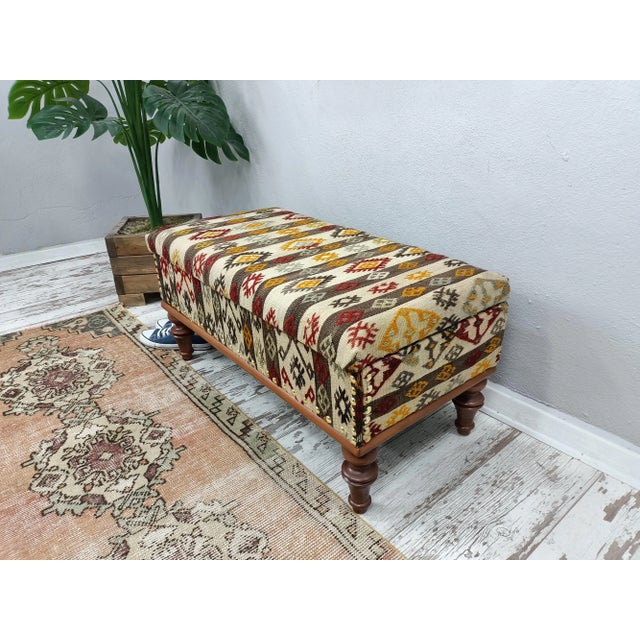 Handmade Kilim Upholstered Padded Chest Storage Bench For Sale In Raleigh - Image 6 of 10