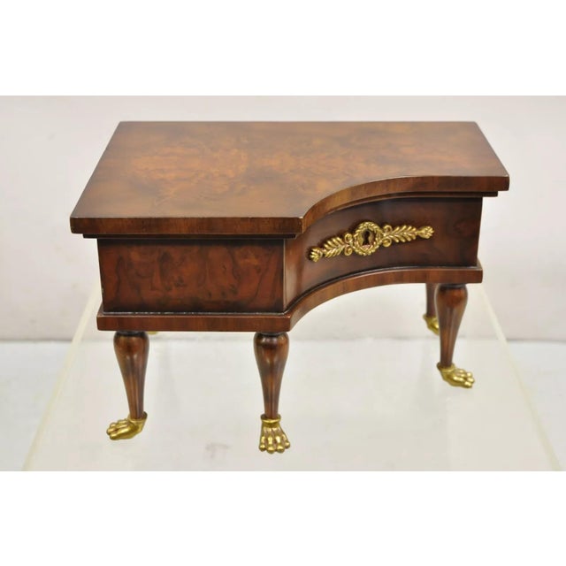 Maitland Smith Style Jewelry Box Burl Walnut Baby Grand Piano Form With Brass Paw Feet For Sale - Image 10 of 11