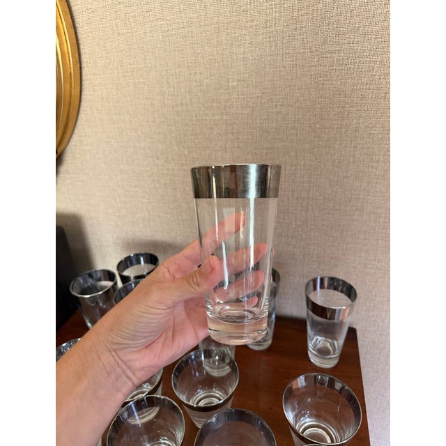 1960s Mid-Century Modern Dorothy Thorpe Silver Rimmed Bar Glasses - Set of 19 For Sale - Image 10 of 10