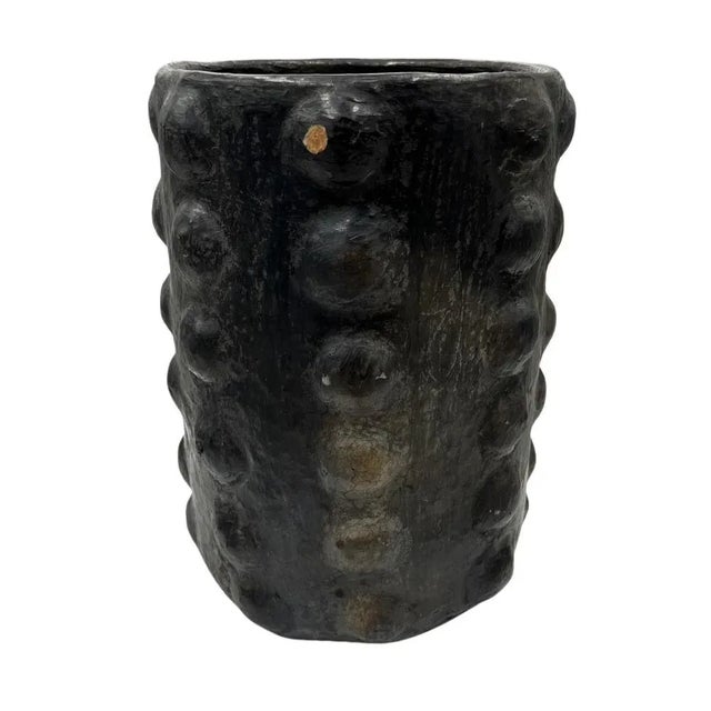 Sejnane Cylindrical Clay Bumpy Vessel - Dark Large For Sale - Image 4 of 5