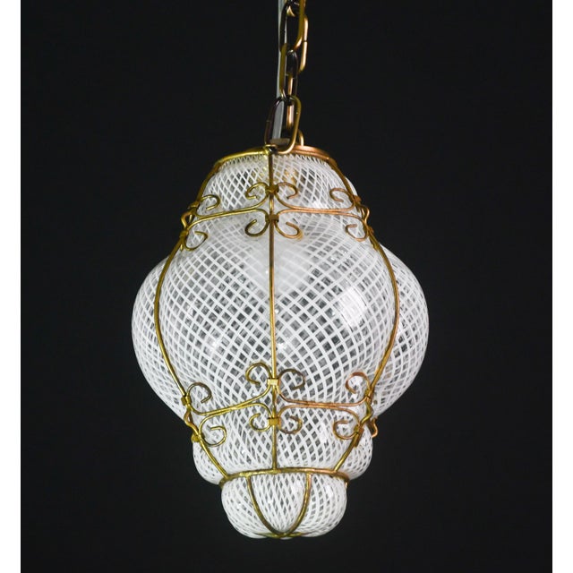 Set of 2 Amazing Venetian Lantern in Murano Reticello Glass, 1950s For Sale - Image 9 of 13