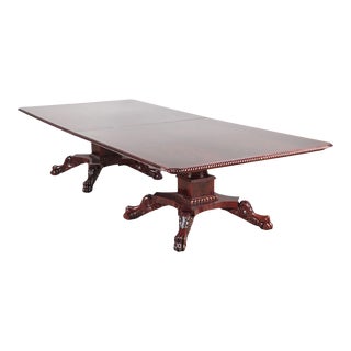 Large Crotch Mahogany Double Pedestal Console/Dining Room Table. C 1950. For Sale