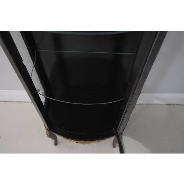 1970s Vintage Louis XV Style Brass & Ebony Marble Top Vitrine Curio Cabinet For Sale - Image 5 of 16