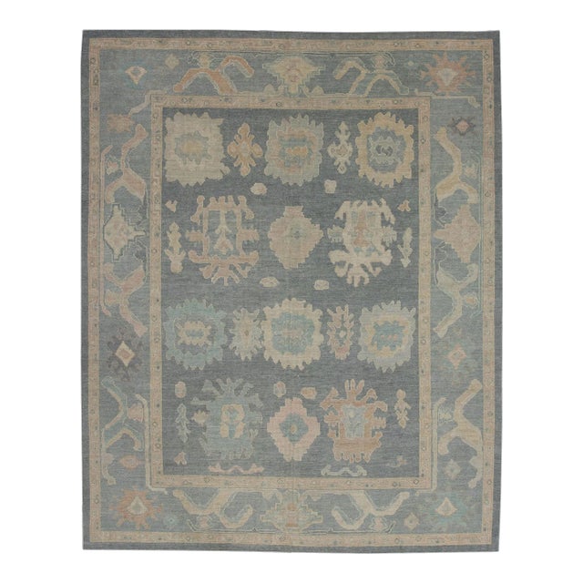 Gray Colorful Handwoven Turkish Oushak Rug 7'10" X 10' For Sale