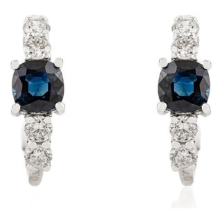 Everyday 1.26 Ct Sapphire & Diamond Huggie Hoop Earrings Gift in 14k White Gold For Sale