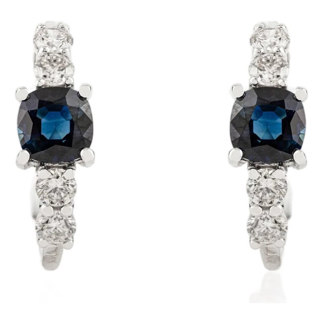 Everyday 1.26 Ct Sapphire & Diamond Huggie Hoop Earrings Gift in 14k White Gold For Sale