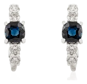 Everyday 1.26 Ct Sapphire & Diamond Huggie Hoop Earrings Gift in 14k White Gold