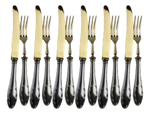 Fruit Cutlery with 800 Silver Handle & Gilded Stainless Steel Blade, 1900s, Set of 12