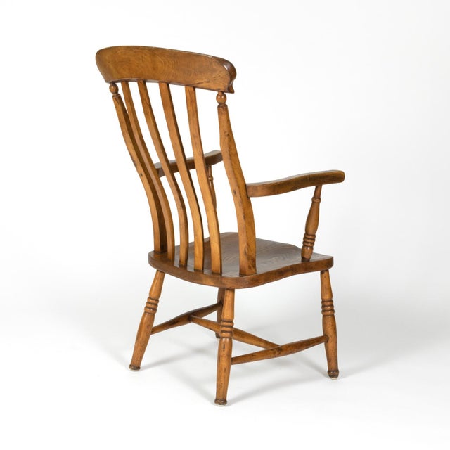 English Elm Vertical Slat Back Armchair Circa 1890 With Turned Legs and H-Stretcher For Sale In San Francisco - Image 6 of 13