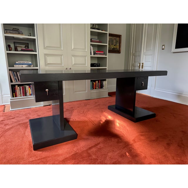 2020s Custom Art Deco Style Black Lacquer Executive Desk For Sale - Image 5 of 10