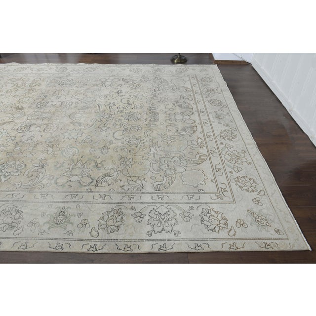 1970s Vintage Persian Handmade Wool Cotton Beige Area Rug For Sale - Image 10 of 11