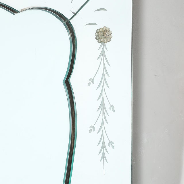 Mid-Century Modern Mid-Century Reverse Etched Mirror W/ Scalloped Inner Border & Florets For Sale - Image 3 of 10