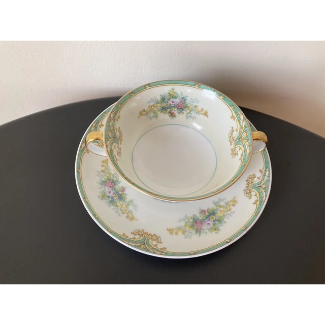 Early 20th Century Nippon Rose and Green Bouillon Porcelain Bowl and Saucer- 2 Pieces For Sale - Image 12 of 12