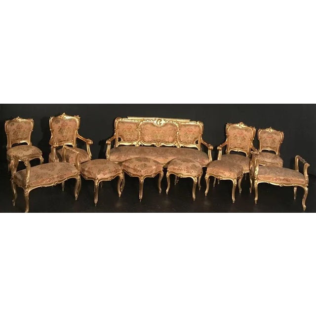19th-Century Italian Gilt Living Room Set with Sofa and Armchairs, Set of 3 For Sale - Image 11 of 13