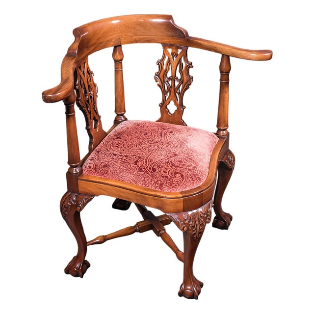 Antique Corner Armchair, English, Dressing Seat, Georgian Revival, Edwardian For Sale