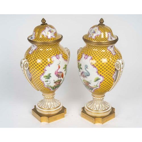 Louis XVI Style Porcelain and Gilded Bronze Covered Vases, Set of 2 For Sale - Image 5 of 12