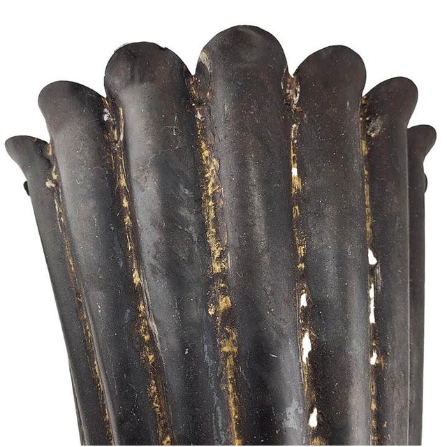 Art Deco Large Vintage Rusty Metal Fluted Torchiere Wall Pocket Bracket Sconces - A Pair For Sale - Image 3 of 6