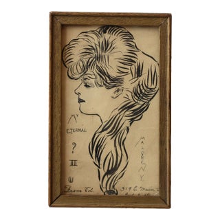 Antique Gibson Girl-Style Illustration on Postcard, Circa Early 20th Century For Sale