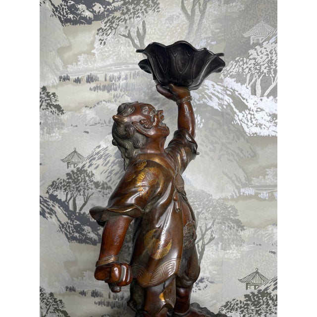 Late 19th Century 19th Century Japanese Meiji Gilt Bronze Oni With Lotus For Sale - Image 5 of 12