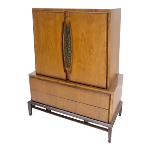 Baker Modern Light Walnut 2 Doors 6 Drawers High Gentleman's Chest Dresser