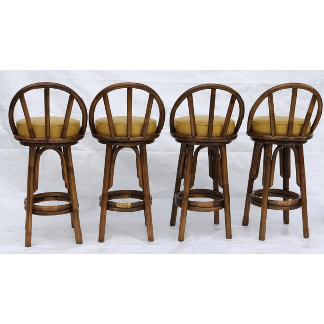 Mid Century Modern Bent Rattan Swivel Barstools With Back-Set of 4 For Sale In Cincinnati - Image 6 of 12