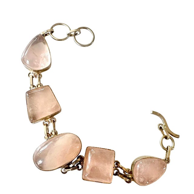 Vintage Rose Quartz and Sterling Silver Link Wrap Bracelet For Sale In New York - Image 6 of 6
