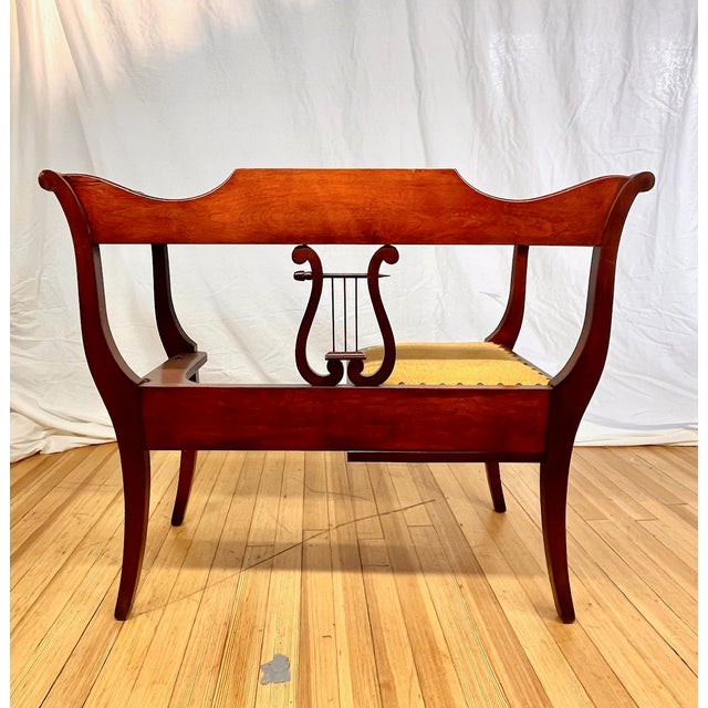 Duncan Phyfe Graceful Vintage Duncan Phyfe Style Harp Mahogany Gossip Bench /Telephone Table For Sale - Image 4 of 7