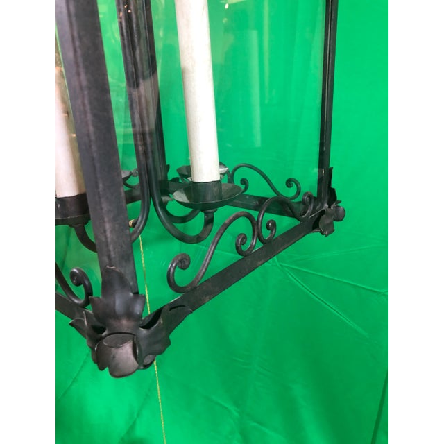 Charcoal Vintage Italian Square Four Light Wrought Iron Lantern in Rustic Finish For Sale - Image 8 of 11