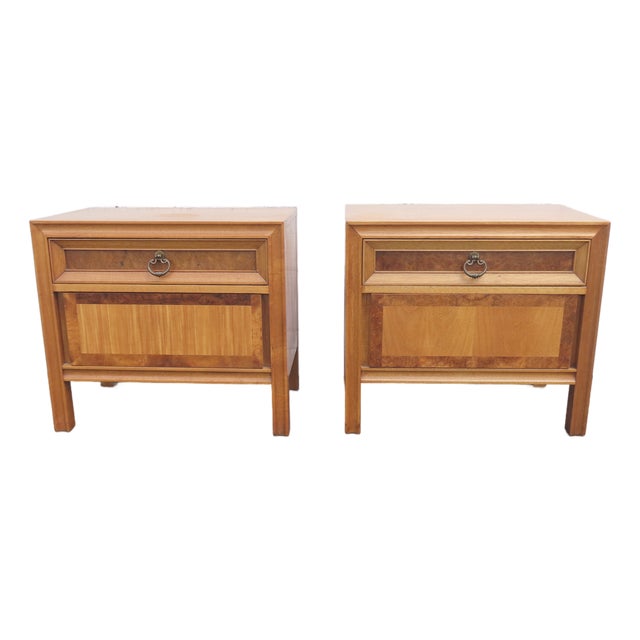 Basic Witz Mid Century Modern Burlwood Nightstands Bedside Tables a Pair 6577 For Sale