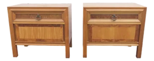 Basic Witz Mid Century Modern Burlwood Nightstands Bedside Tables a Pair 6577