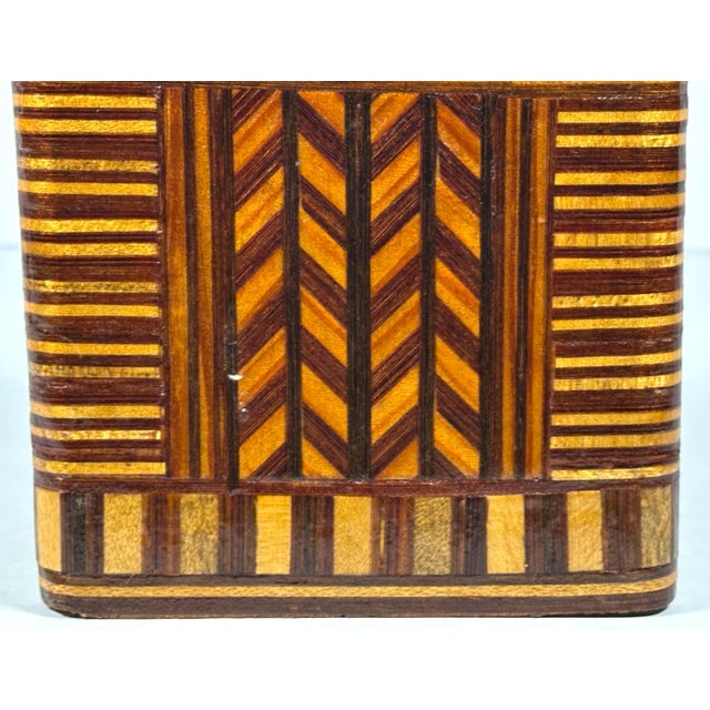 20th C. MCM Parquetry Tea Caddy Humidor Box - Geometric Inlay, Made in China For Sale - Image 6 of 10
