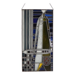 Stained Glass with Image of Man with Weaving Shuttle Vichte, 1950s For Sale