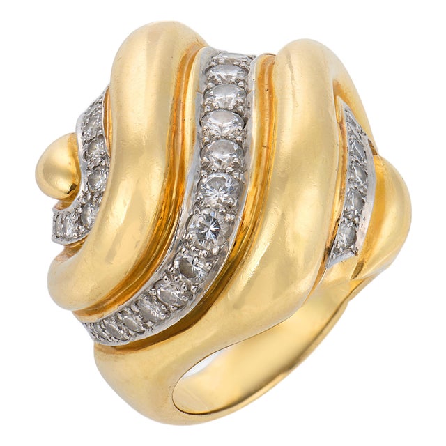 1980s Andrew Clunn 2.00 Carat Diamond 18k Yellow Gold Cocktail Ring, Size 5.5 For Sale