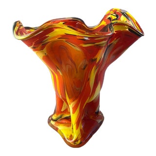 Vintage MCM Makora Krosno Hand Blown Multi Color Vase For Sale