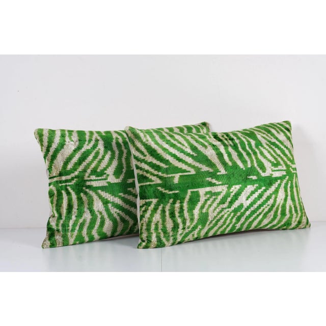 Green Silk Ikat Velvet Pillow Cover - Set of Three For Sale - Image 9 of 11
