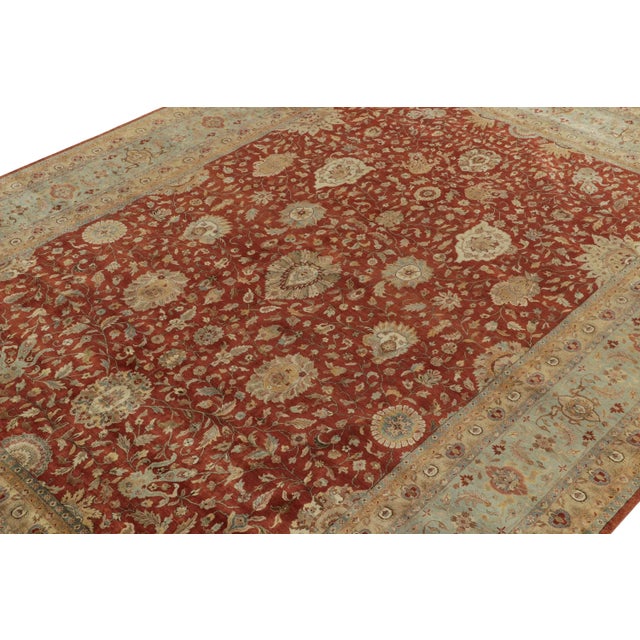 Rug & Kilim Rug & Kilim’s Classic Tabriz Style Rug With Beige & Blue Florals on Rust Red For Sale - Image 4 of 5
