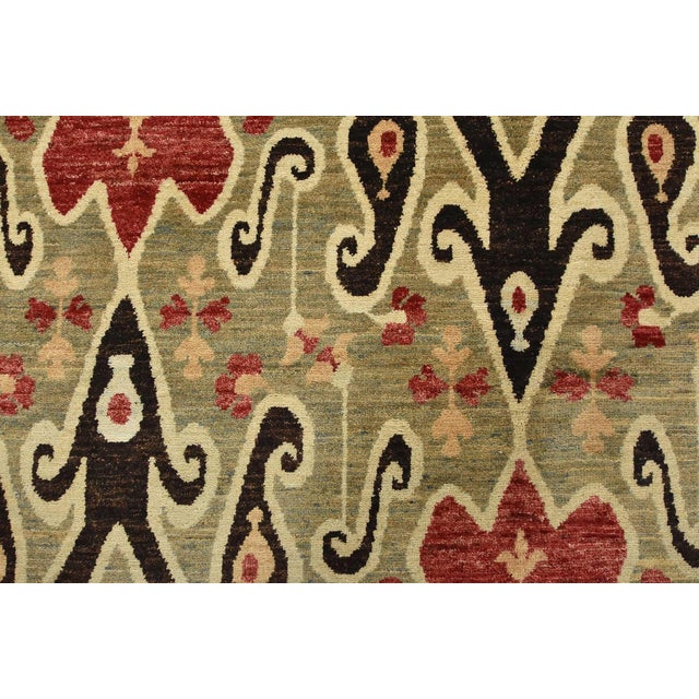 Ikat Rug 6’1” X 8’10” Blue Wool Hand-Knotted Oriental Carpet For Sale - Image 10 of 14