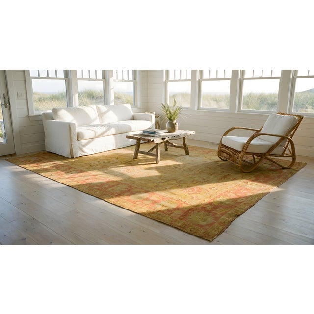 Mesmerizing Decorative Antique Turkish Oushak Rug With Classic Open Field Design For Sale - Image 13 of 15