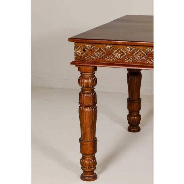 Large Dining Room Table with Carved Apron, Floral Motifs and Turned Legs For Sale - Image 9 of 12