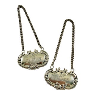 Estate Wallace Sterling Silver Liquor Collar Tags, a Pair For Sale