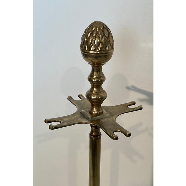 Neoclassical brass pineapple fireplace tools in the style of Maison Baguès For Sale - Image 9 of 12