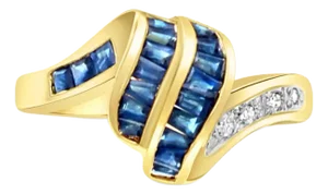 Diamond & Sapphire Baguette Ring 1.08cttw 14K Yellow Gold, Size 5