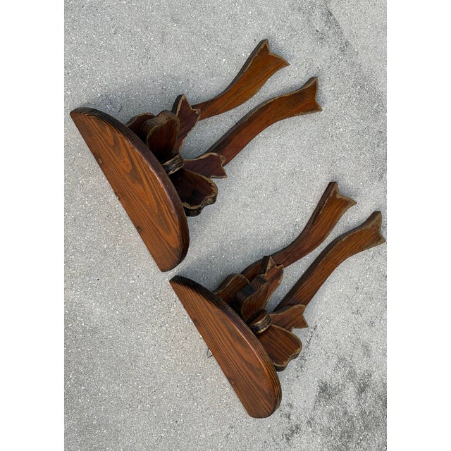 Brown Vintage Folk Art Hand-Carved Bow Wall Shelves, a Pair For Sale - Image 8 of 9