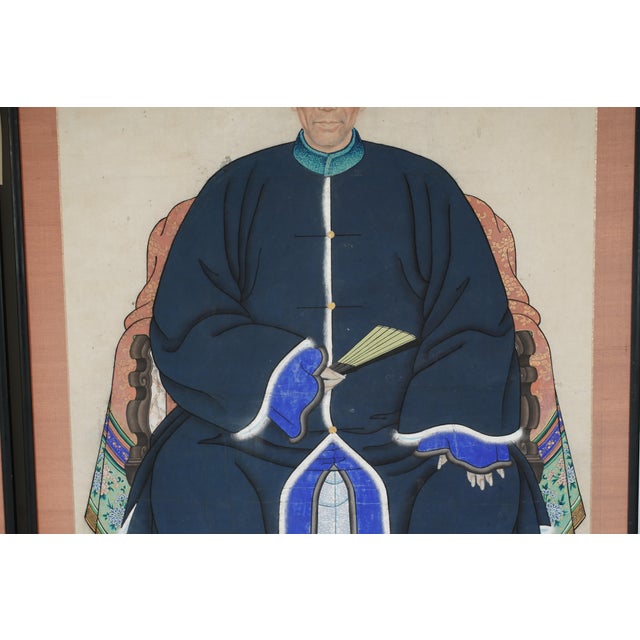 Antique 66" Tall Chinese Ancestral Painted Portraits, a Pair For Sale - Image 4 of 12