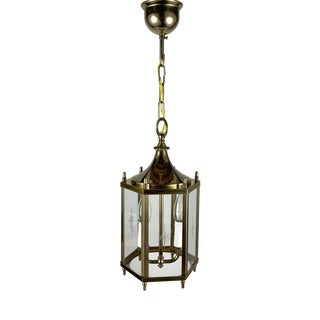 Vintage Glass and Brass Entry Hall Pendant, 1980s For Sale